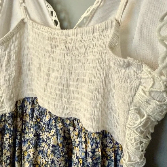 Rebellion Again Crochet Bodice Blue Floral Maxi Dress Festival Boho Country - Picture 6 of 8